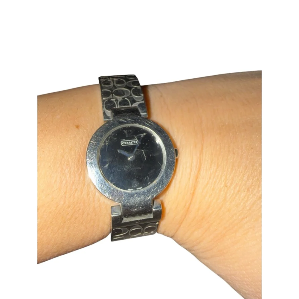 Vintage Coach Arden Bangle Watch Black Dial CC Signature Print Model 0185